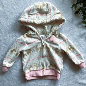 Carter’s 3M Reindeer Sherpa Hoodie | Cream Pink Baby Winter Fleece Jacket GUC